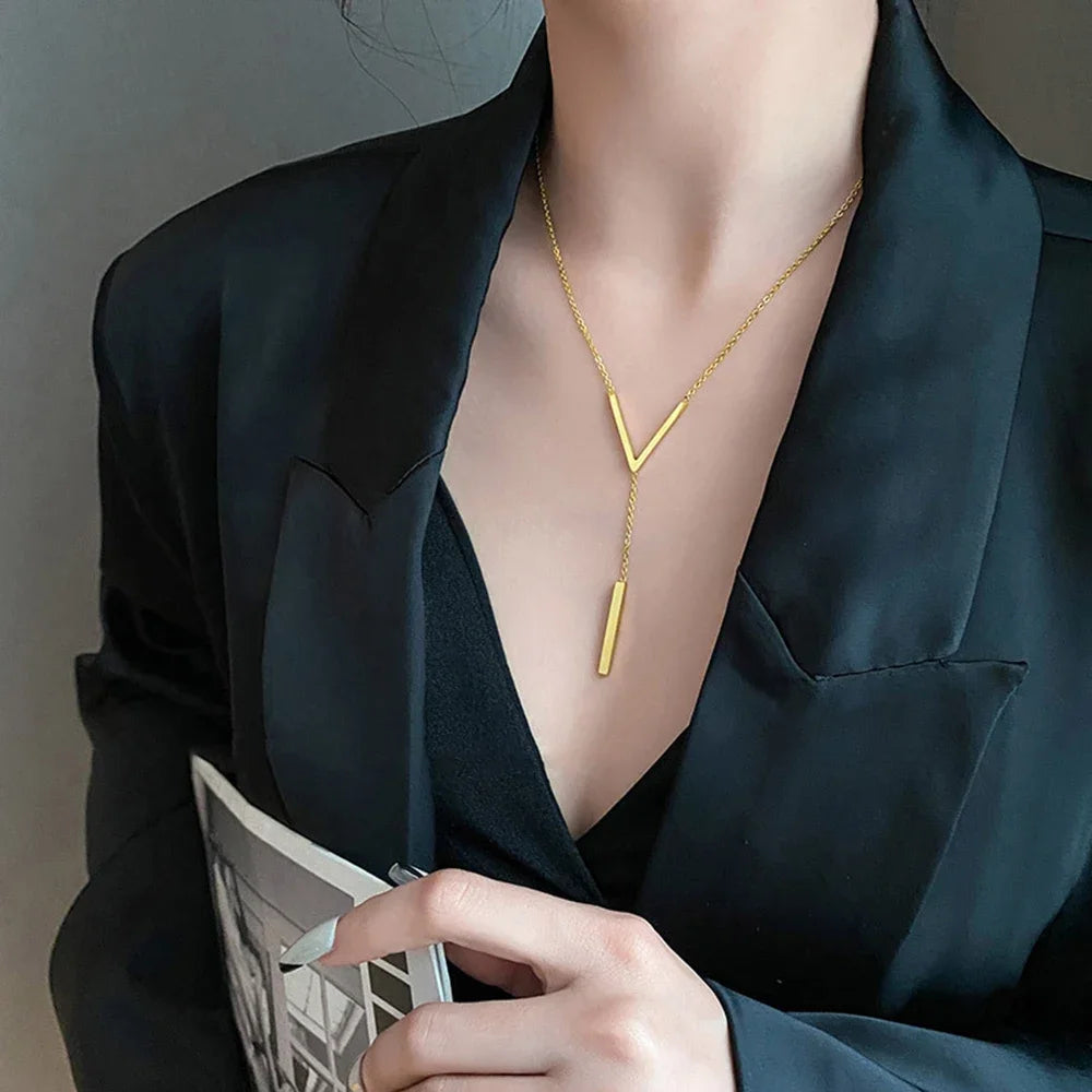 V-shaped Long Sexy Clavicle Gold Colour Chain Necklace