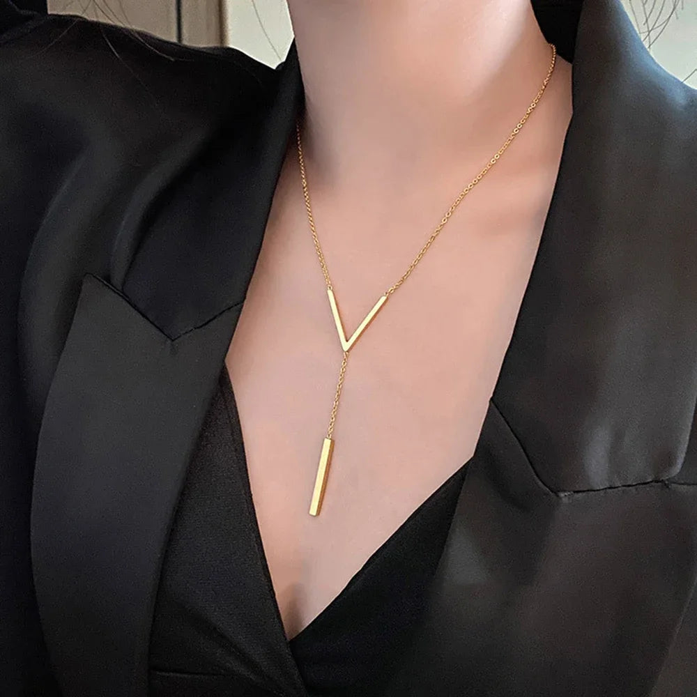 V-shaped Long Sexy Clavicle Gold Colour Chain Necklace