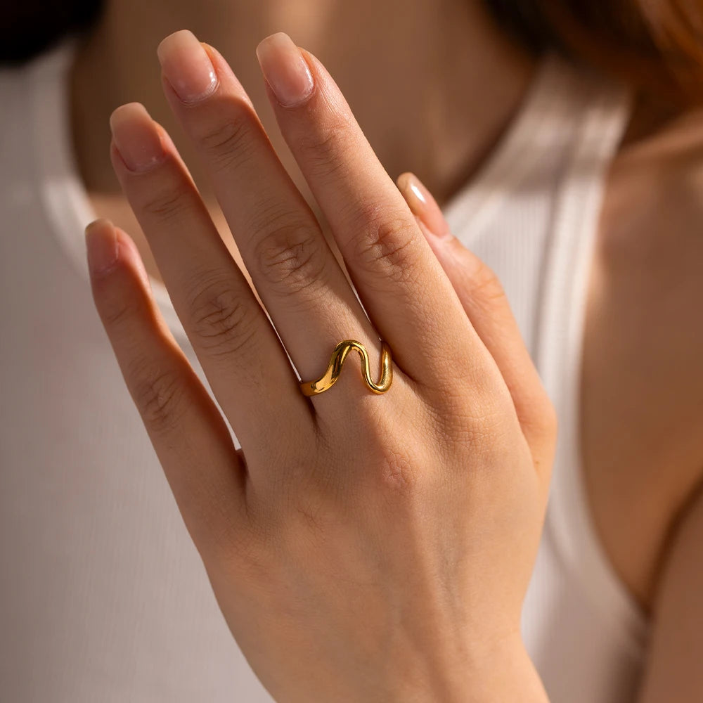 Minimalist Irregular Curved Ring Unisex Jewelry Gift