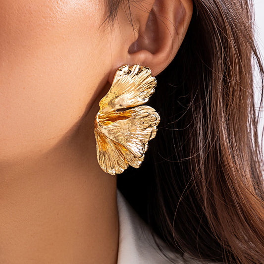 Trendy Gothic Geometric Metal Petal Flower Stud Earrings