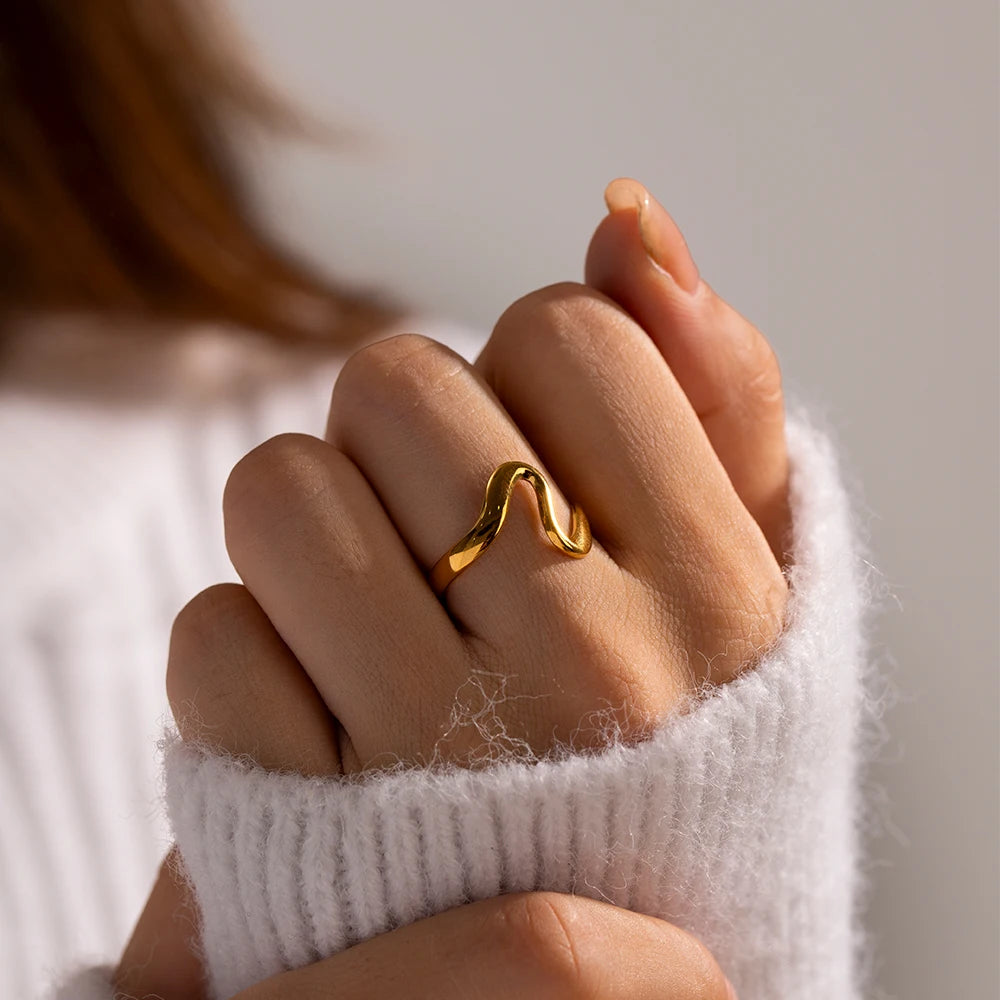 Minimalist Irregular Curved Ring Unisex Jewelry Gift