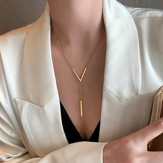 V-shaped Long Sexy Clavicle Gold Colour Chain Necklace